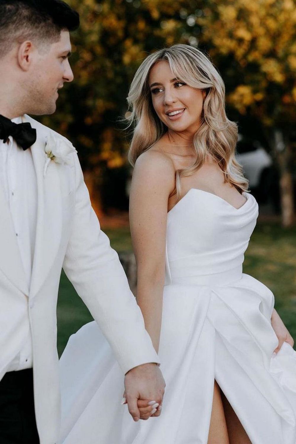 Simple A Line Sweetheart White Long Wedding Dress with Split Front