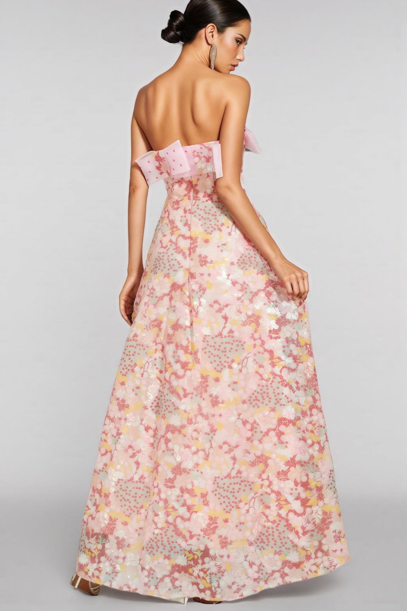 Floral Organza Strapless Corset A-Line Maxi Gown