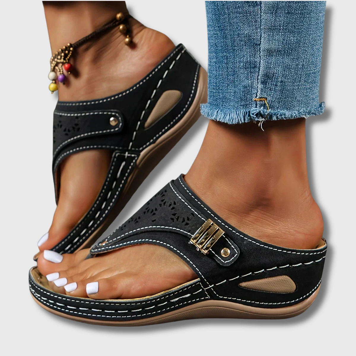Thong Cut Out Wedge Slide Sandals