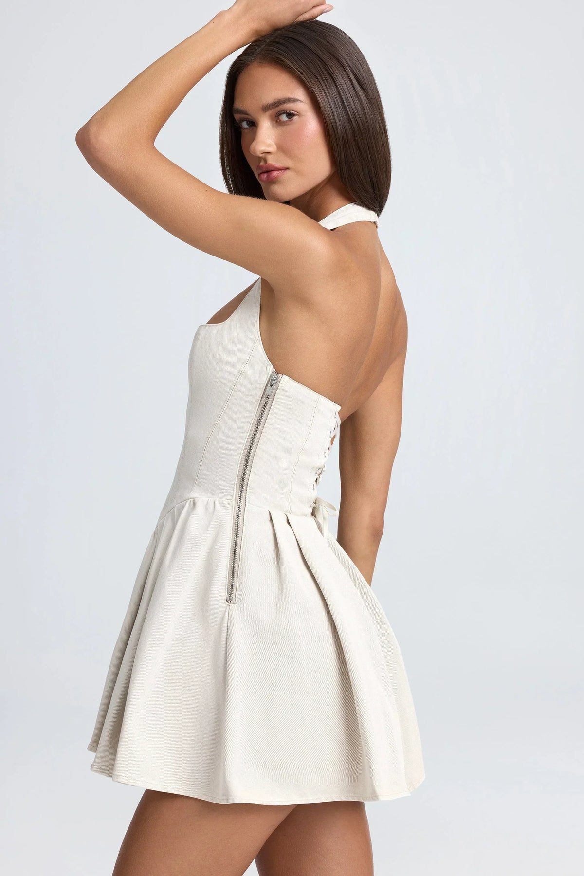 Halter Square Neck Corset Bodice Pleated Skater Mini Dress 3