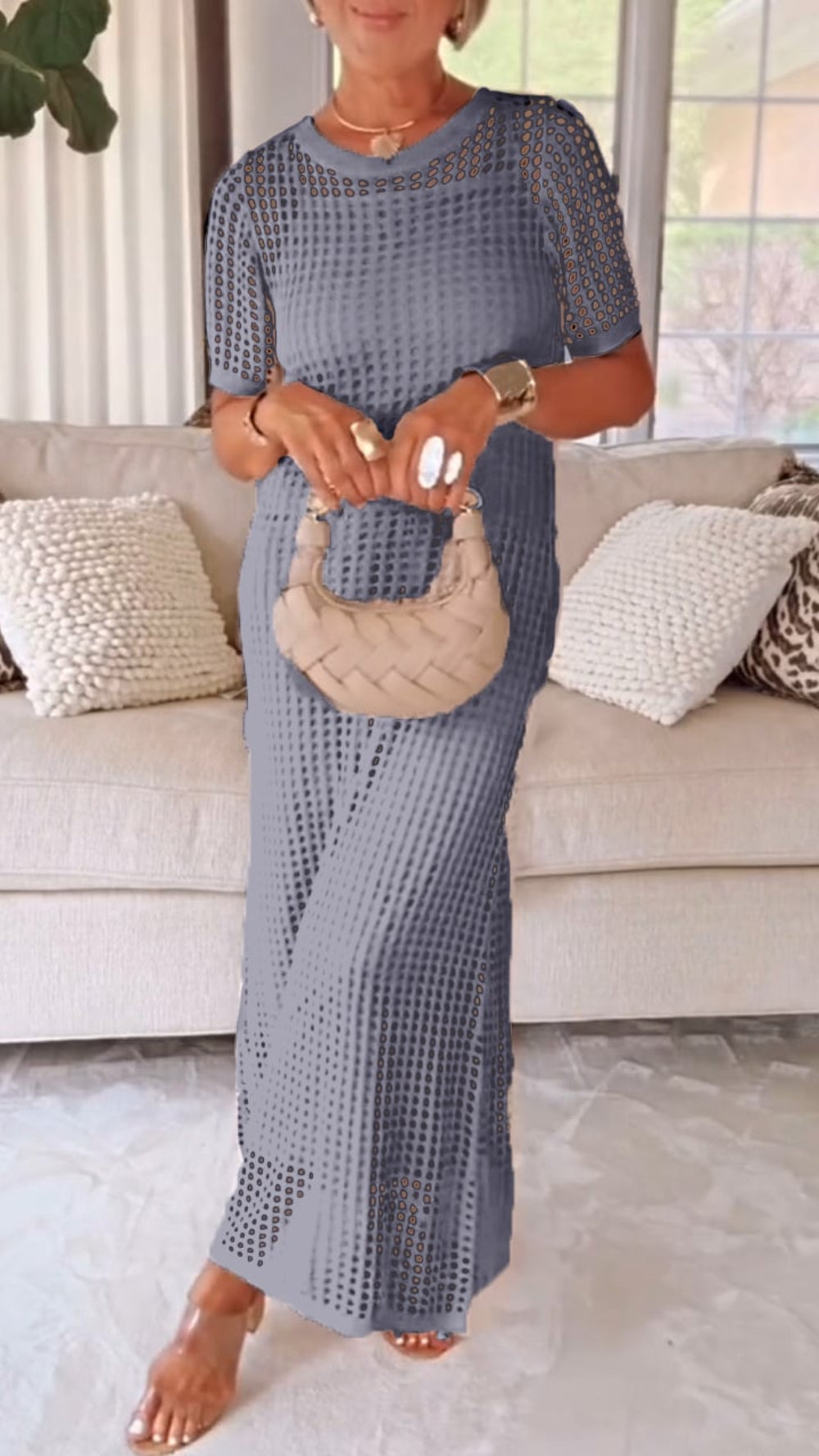 Boat Neck Hollow Airy Two-piece Dress