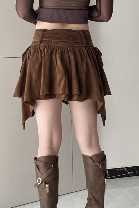 Retro Tiered Hem Asymmetric Bodycon Skirt