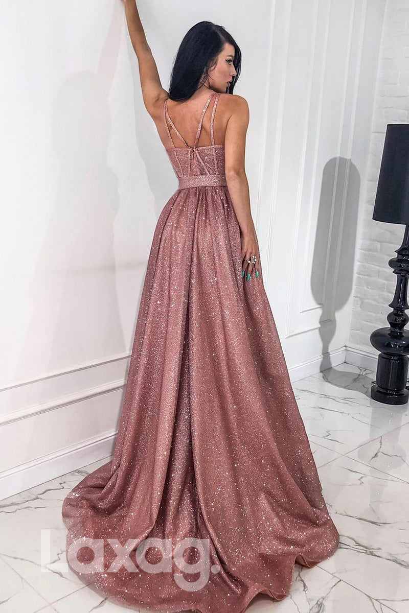 19714 - Spaghetti Straps A-line Sparkly Prom Dress with Pockets