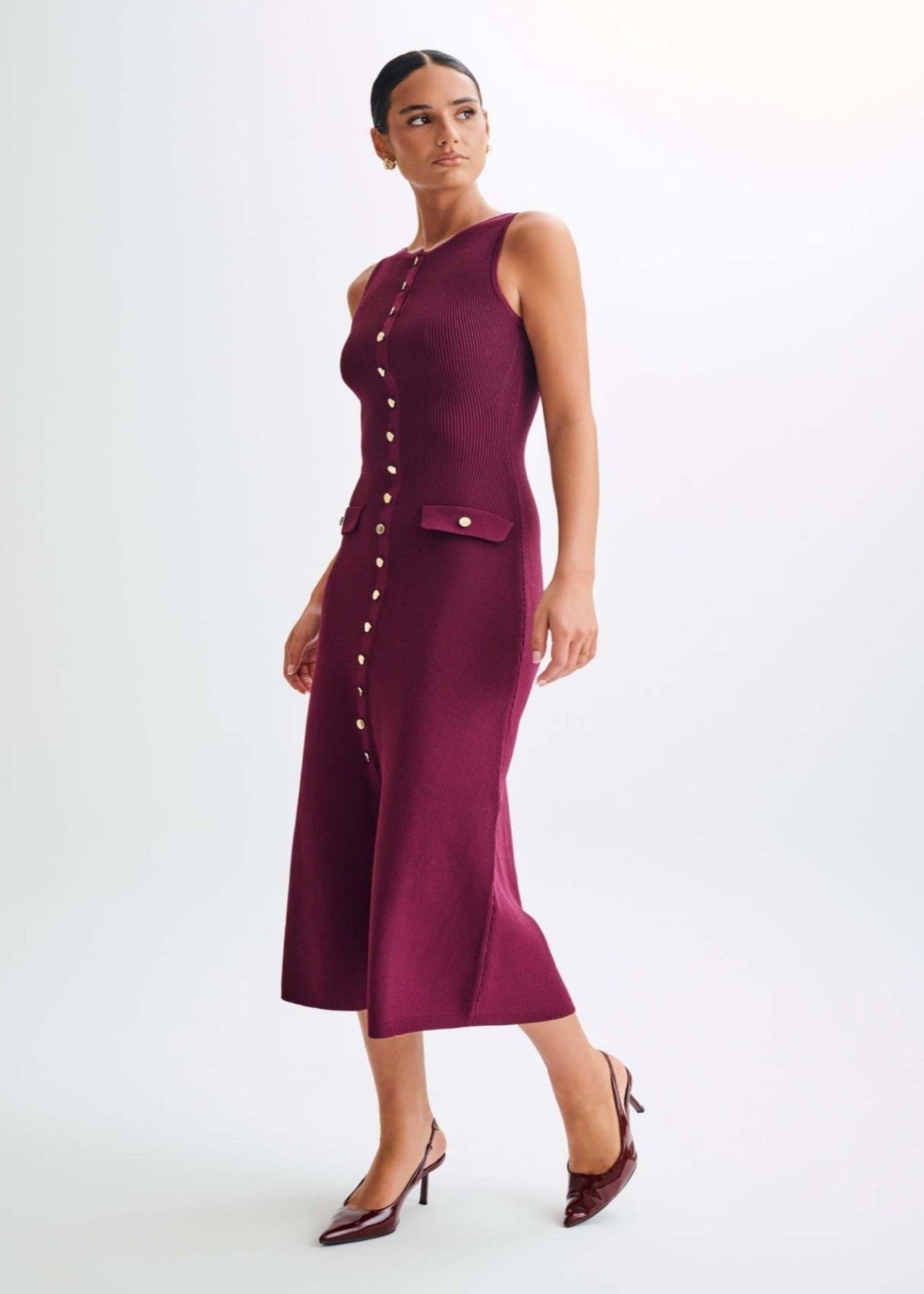 Juliette Ribbed Knit Button Midi Dress