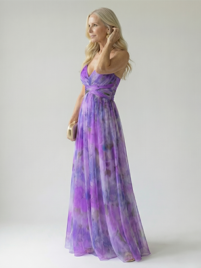 Floral V-Neck Spaghetti Strap Wrap Maxi Dress