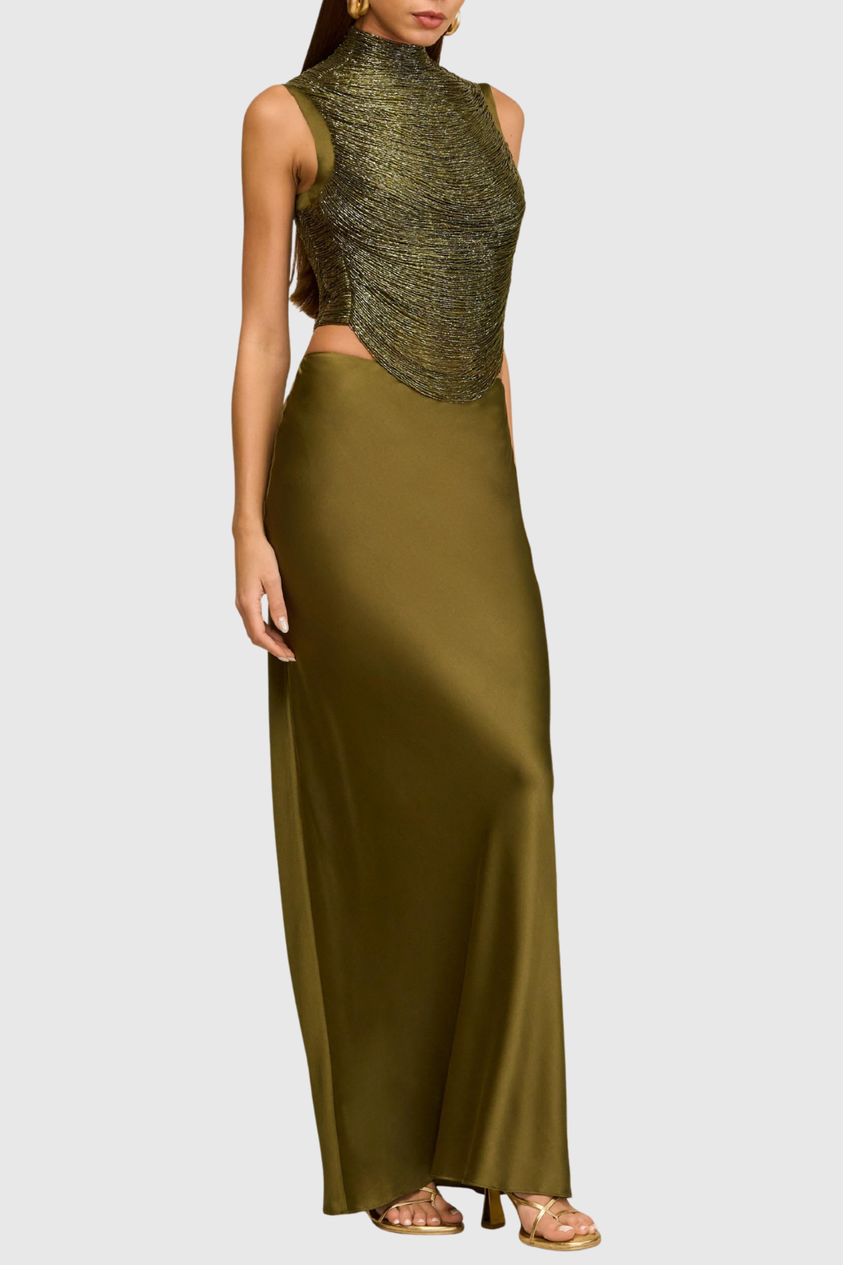 Olive Satin Fringe Two-Piece Set