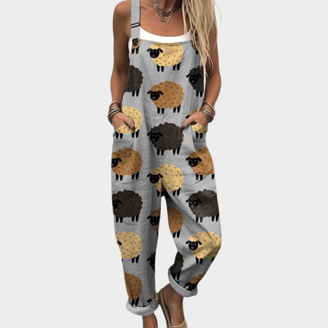Sheep Print Sleeveless Overall Jumpsuit