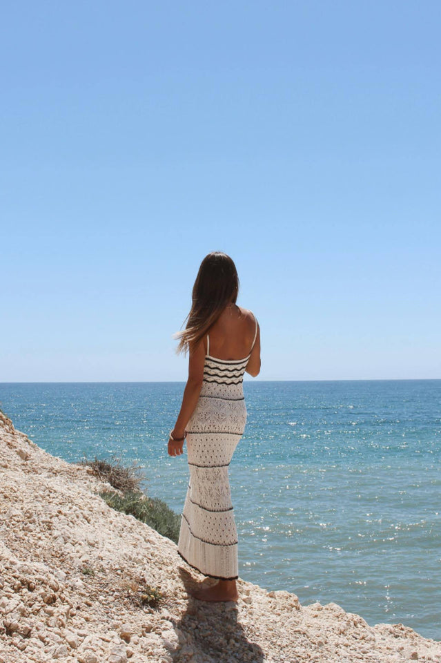 Crochet Knit Spaghetti Strap Pointelle Midi Dress 9