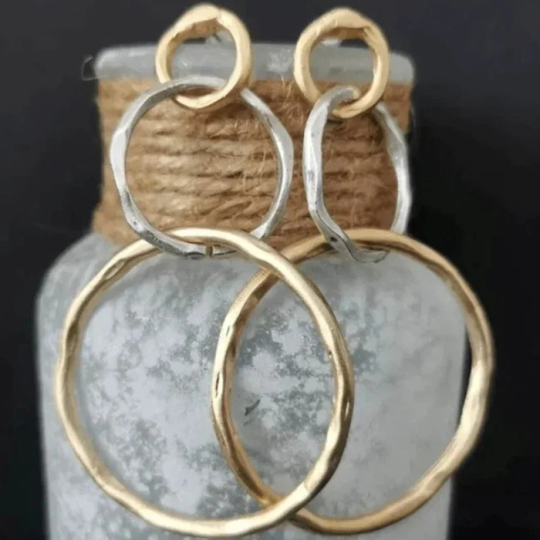 Hammered Double Circle Drop Earrings