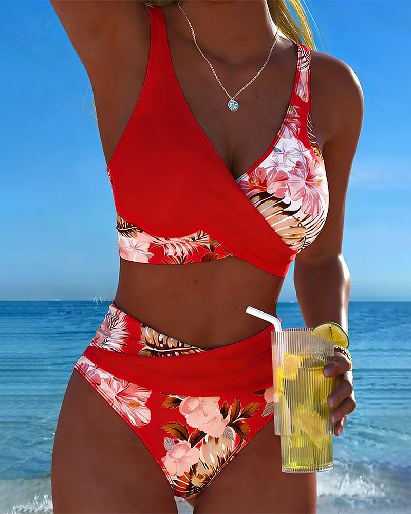 Floral Print Wrap Bikini Set