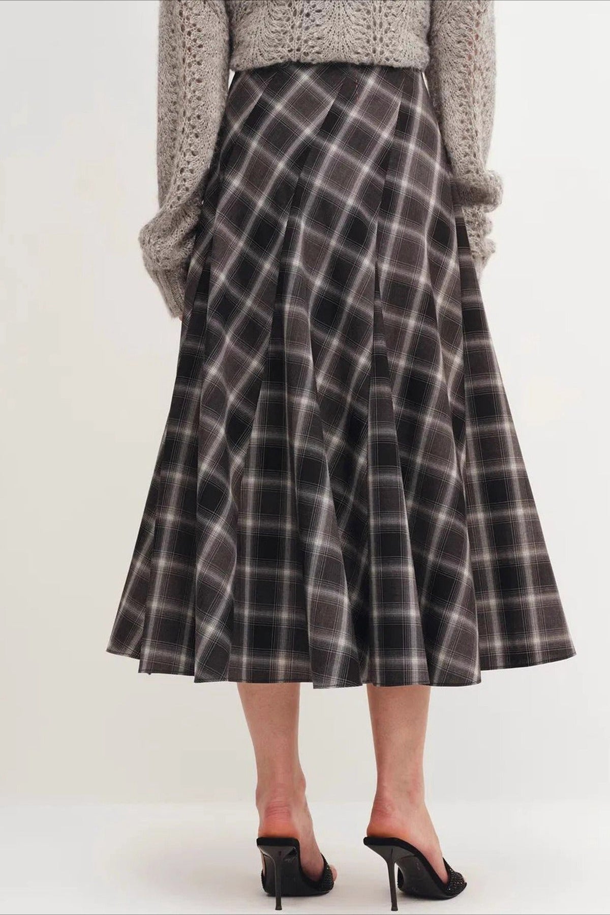 Plaid High Waist Paneled Flared Midi Skirt 4