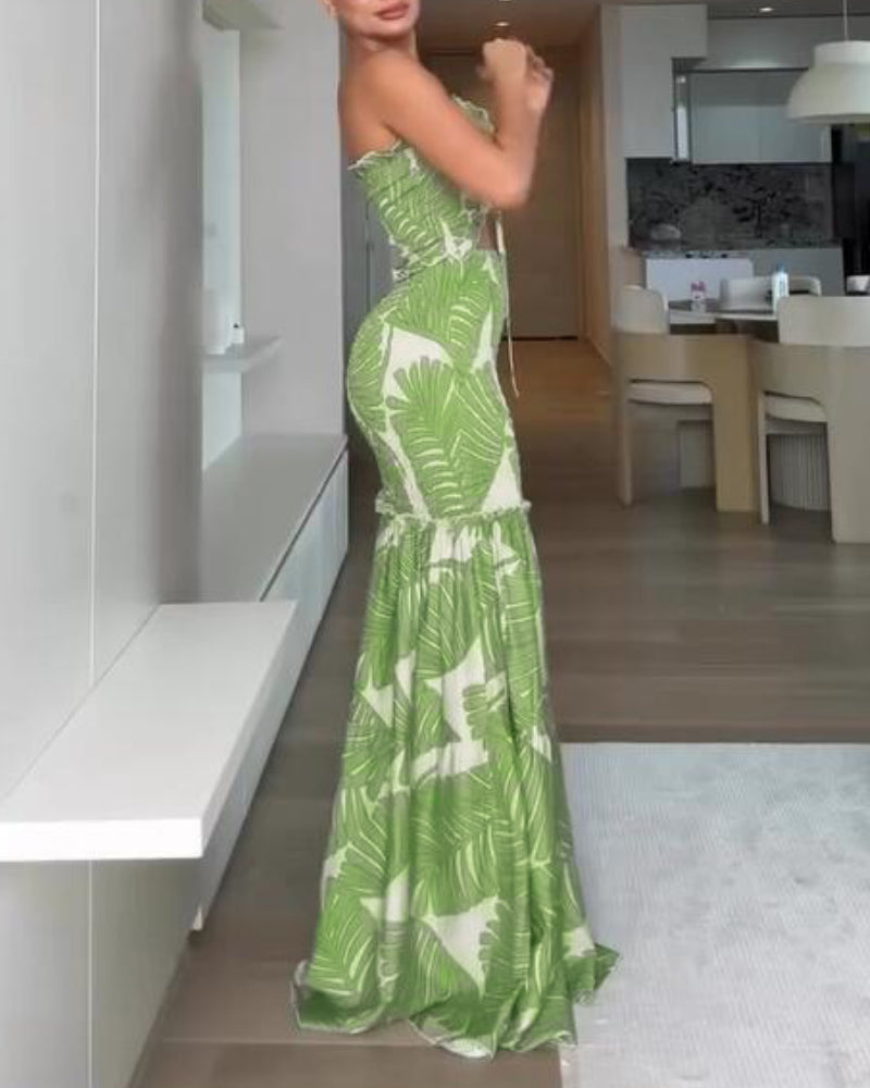 Strapless Cut Out Shirred Mermaid Maxi Dress 10