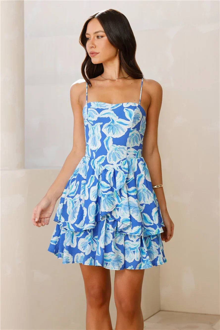 Leaf Print Cami Square Neck Tiered Ruffle Mini Dress 2