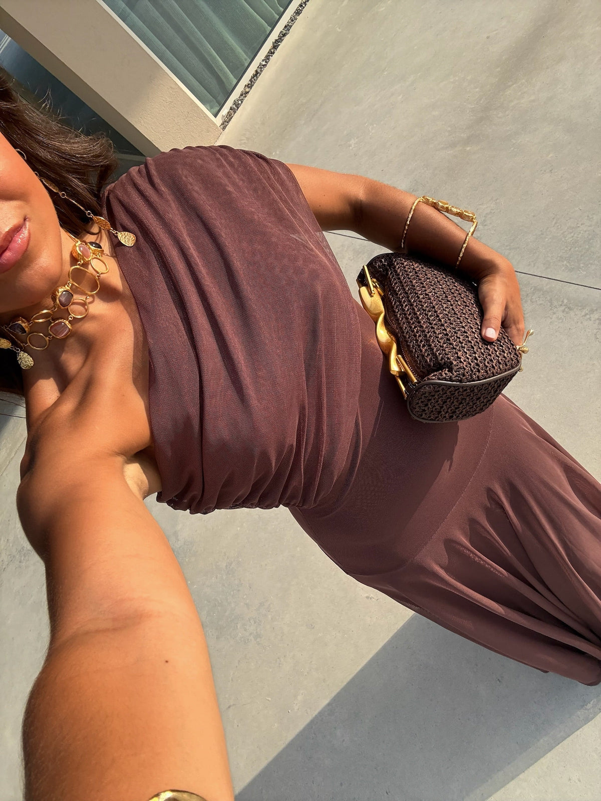 One Shoulder Draped Ruched Maxi Dress