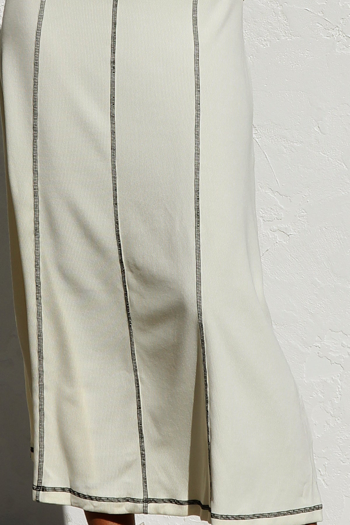 Ribbed Knit Sleeveless Crew Neck Contrast Stitch Column Maxi Dress