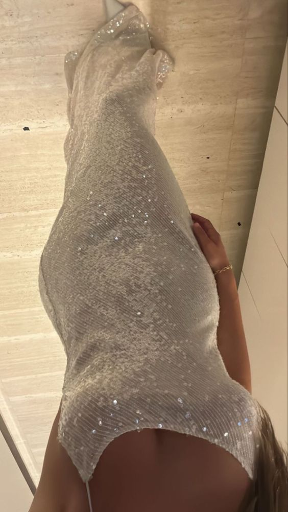 Sparkly White Sequins Long Evening Dress,White Formal Gown cc1329