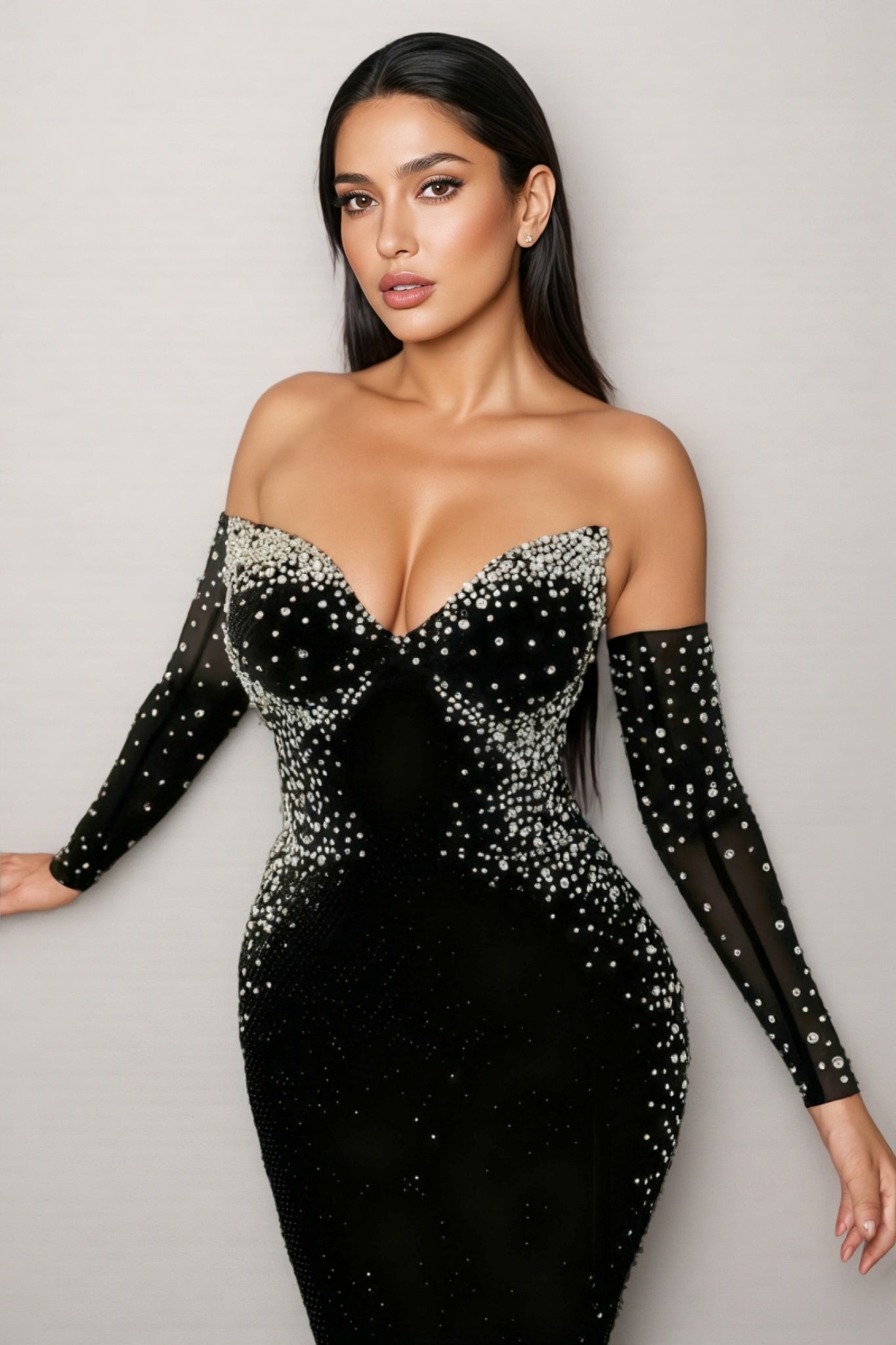 Rhinestone Gradient Strapless Sweetheart Mermaid Maxi Gown