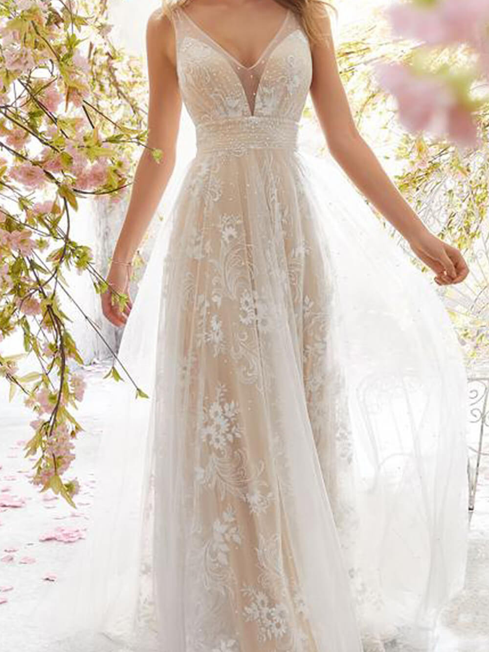 V neck sleeveless lace dress