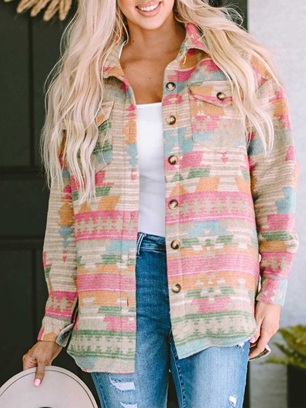 Aztec Print Button Front Shirt Jacket Shacket 4