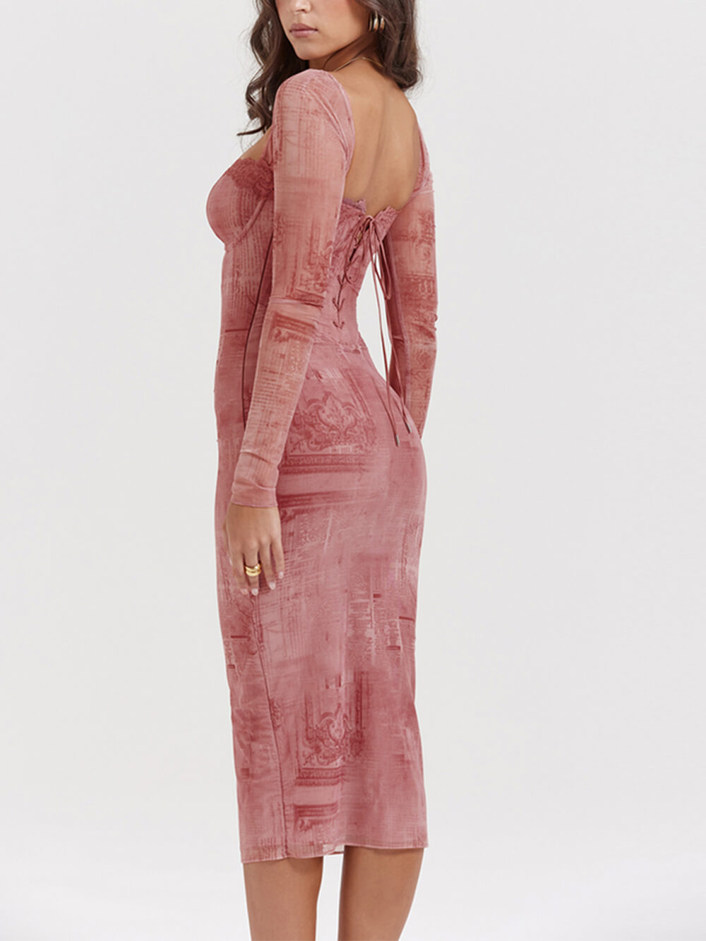 V-Neck Sleeveless Corset Bodycon Mini Dress in Pink - View 3