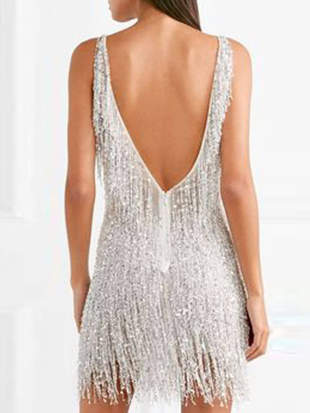 Sexy Fringed V Neck Slim Mini Dress