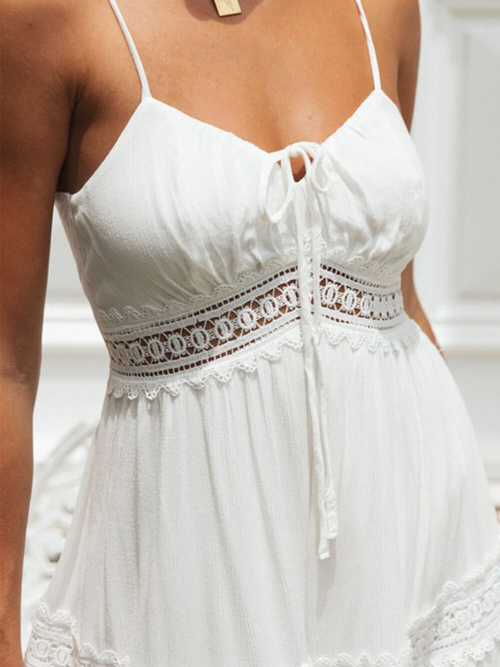 Solid Color Lace Suspender Midi Dress - View 4