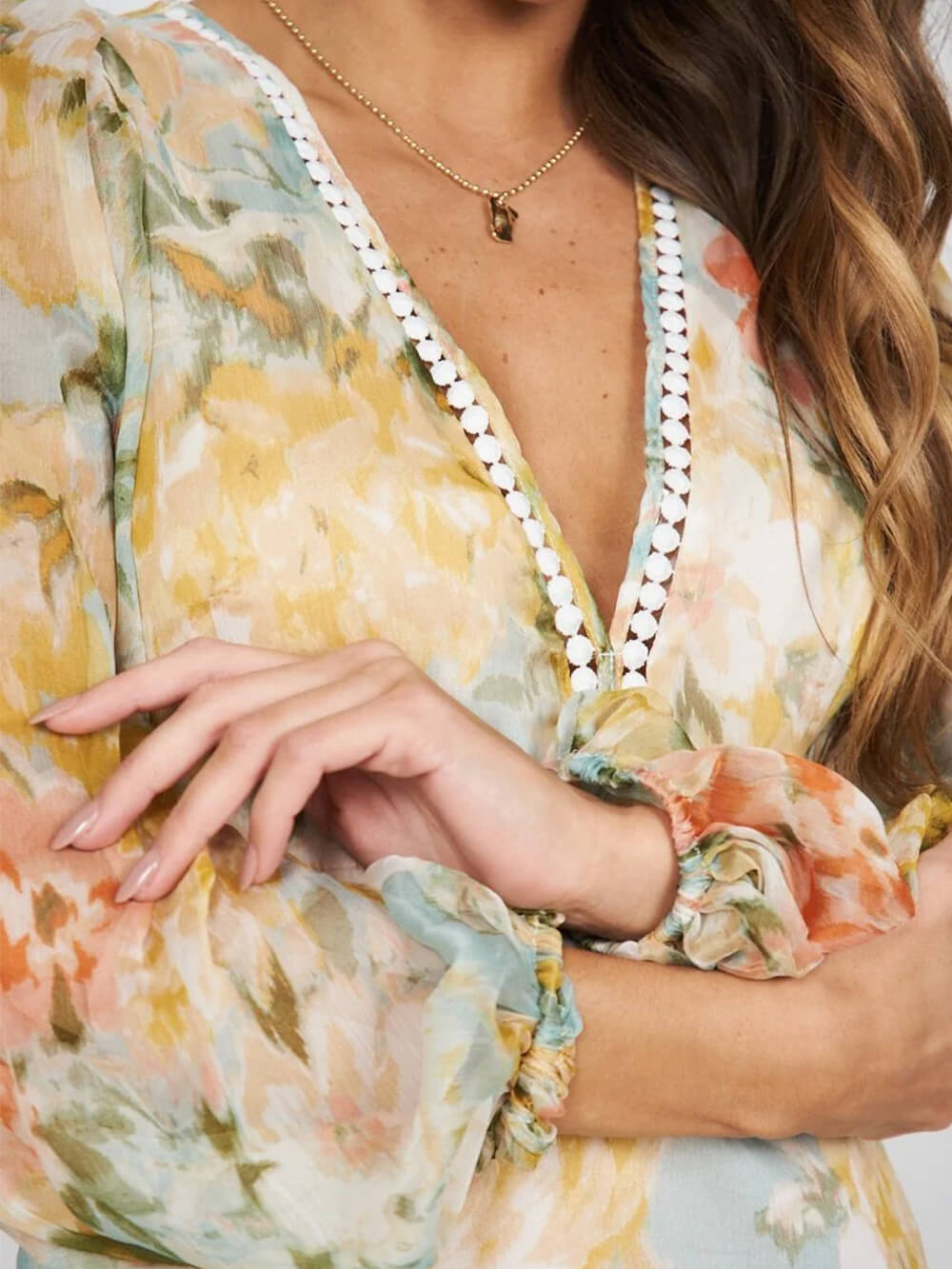 Fleur - Delicate Flower Print Midi Dress