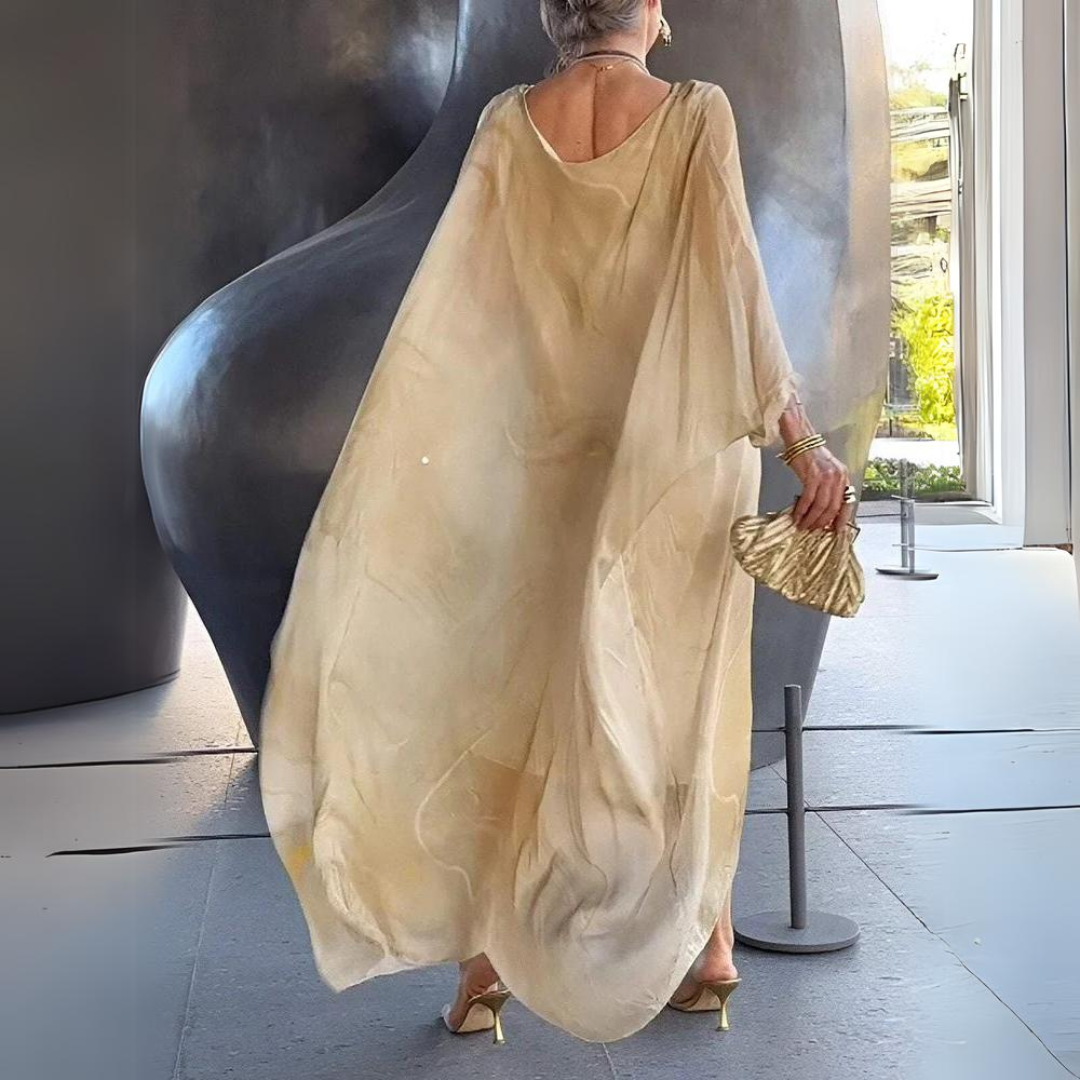 Marble Print Batwing Sleeve Kaftan Maxi Dress
