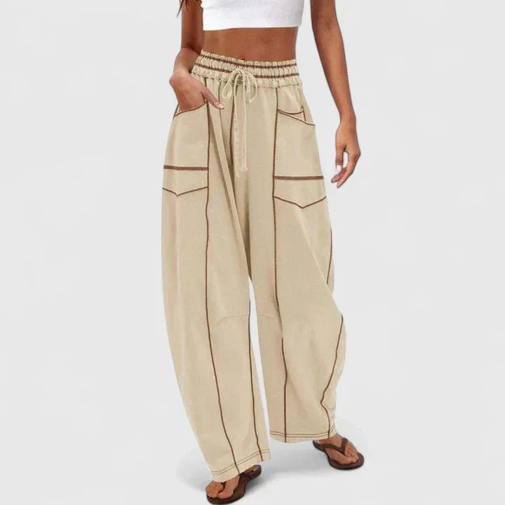 High Waist Drawstring Patch Pocket Wide Leg Pants