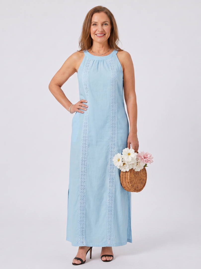Celine | Sleeveless Lace Detail Midi Dress