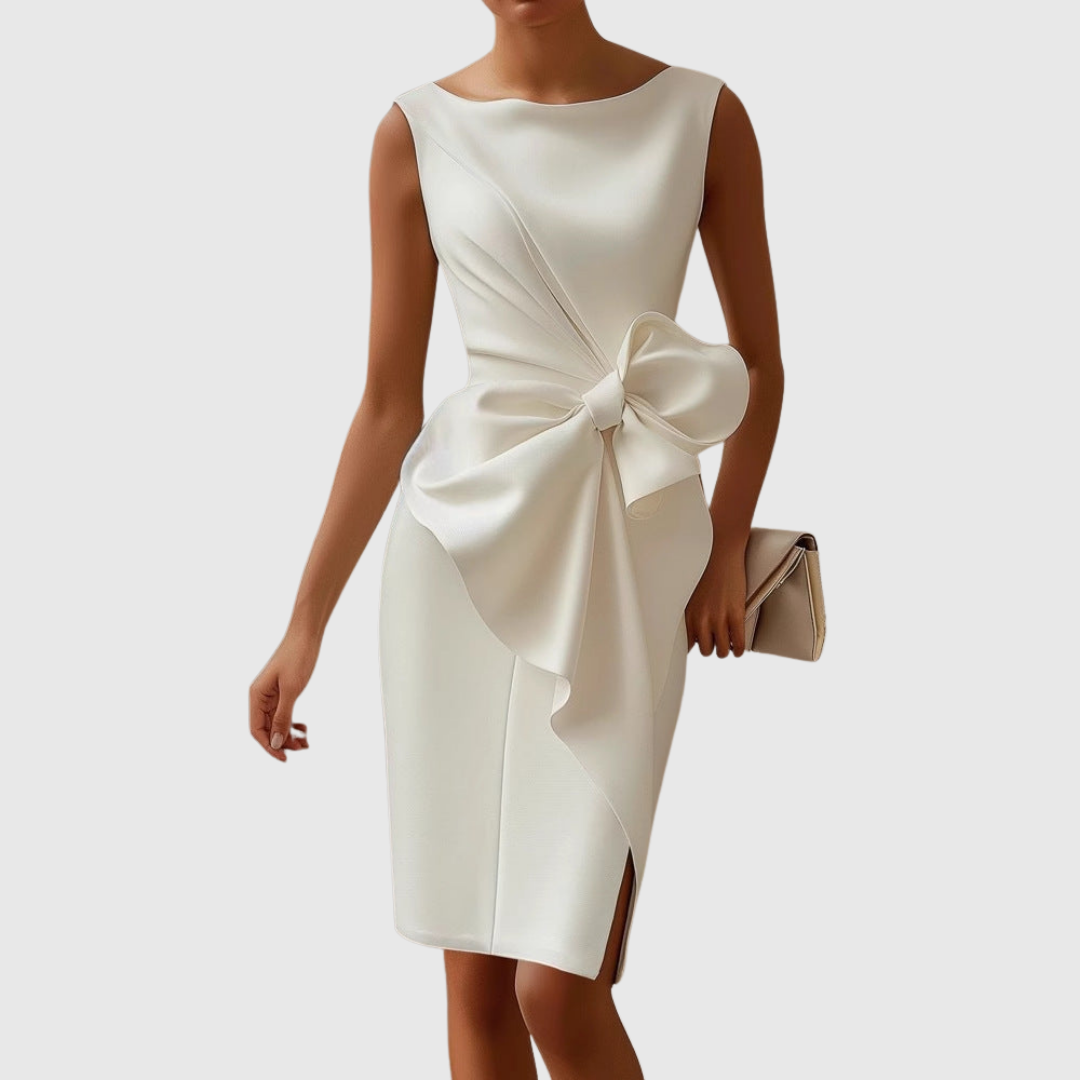 Boat Neck Sleeveless Side Bow Sheath Dress