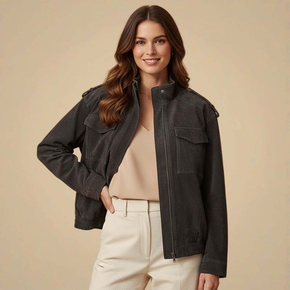 Stand Collar Zip Front Flap Pocket Utility Jacket