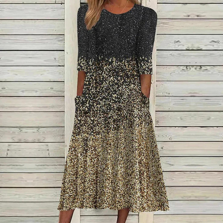 Diana Boutique Gradient Dress with Three Quarter Sleeves Statement Occasion Edit