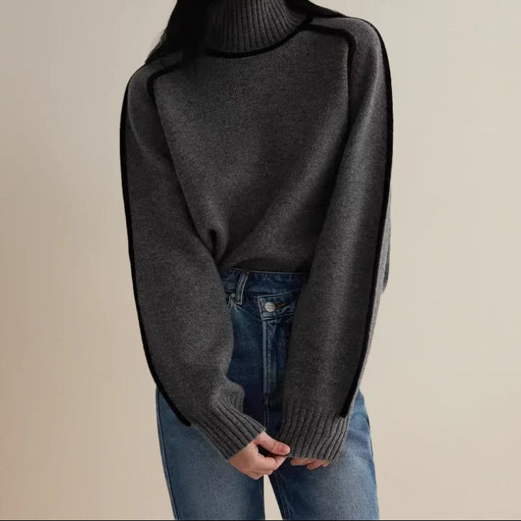 Turtleneck Contrast Trim Long Sleeve Sweater