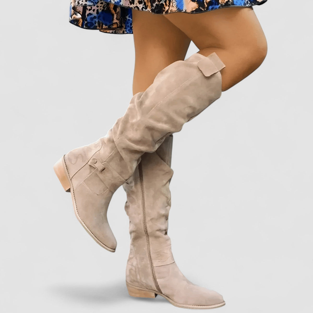 Slouchy Round Toe Block Heel Knee High Boots