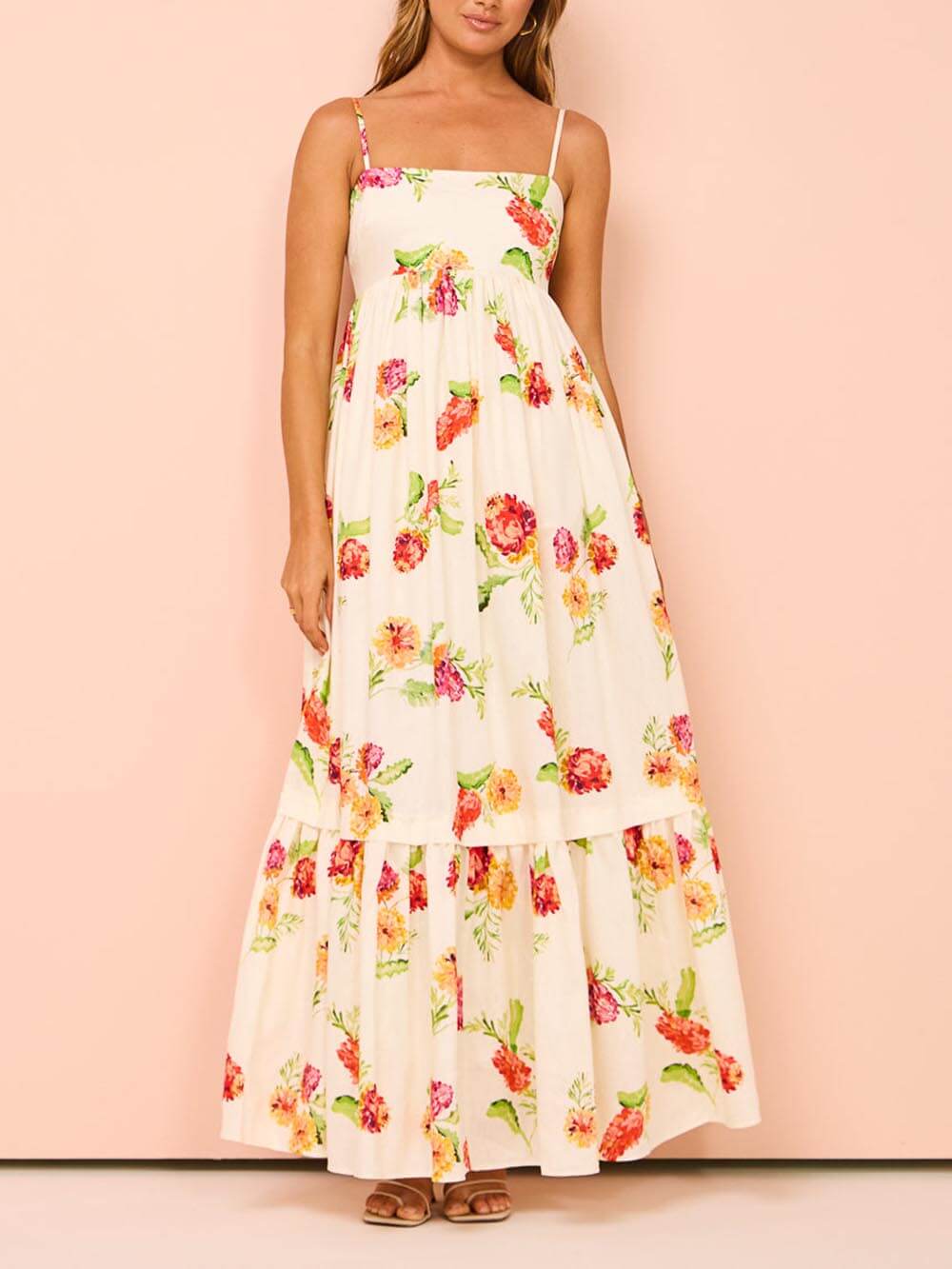 Backless Halter-Neck Floral Maxi Dress