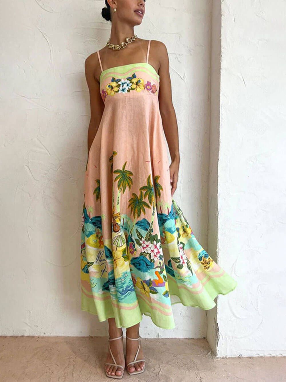 Sling Printed Stylish Midi Dress