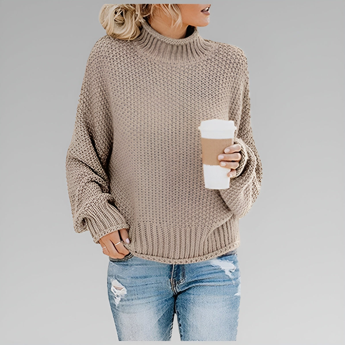 Turtleneck Long Sleeve Chunky Knit Oversized Sweater