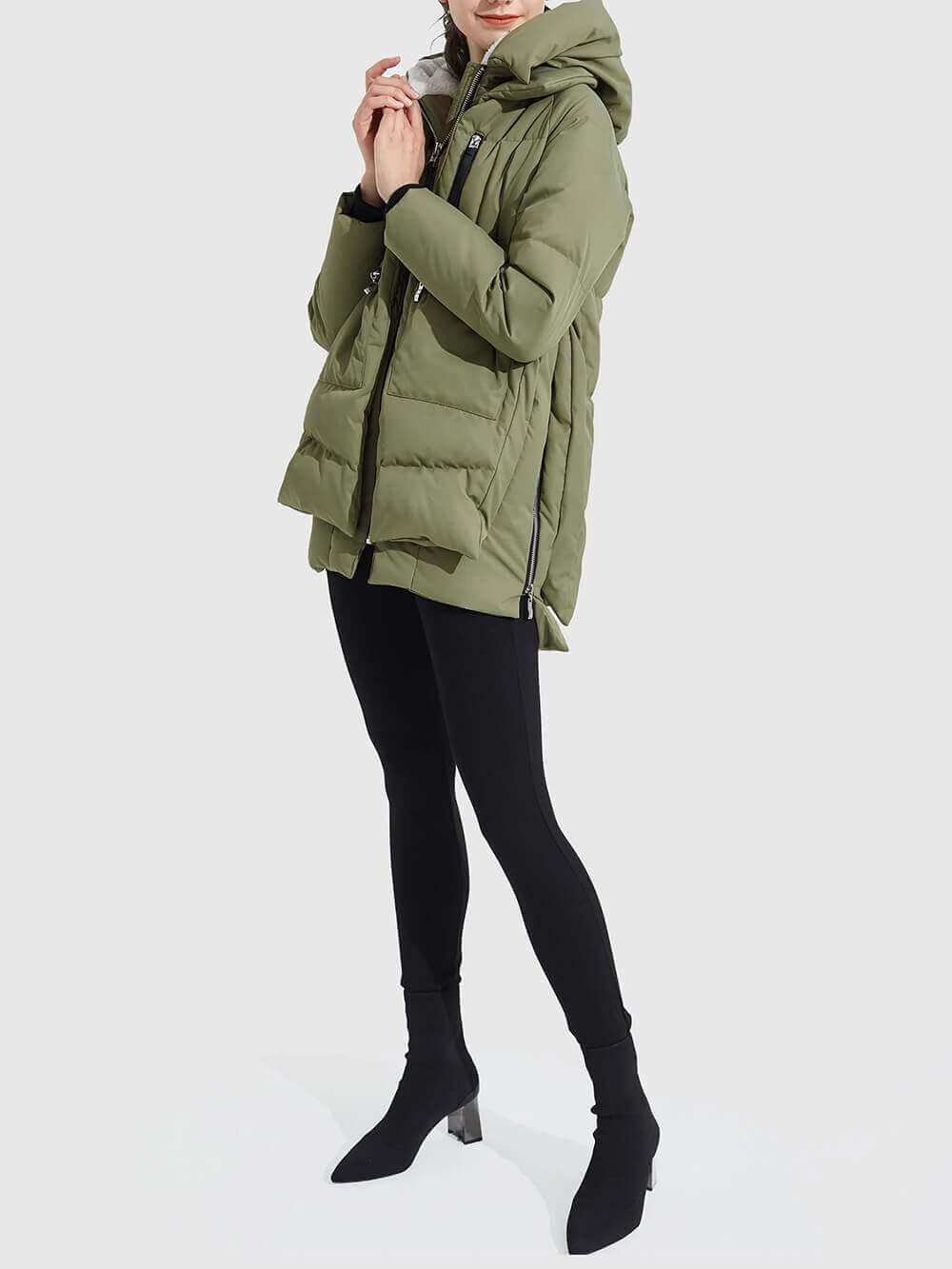 Hooded Zip Front Quilted Longline Puffer Jacket