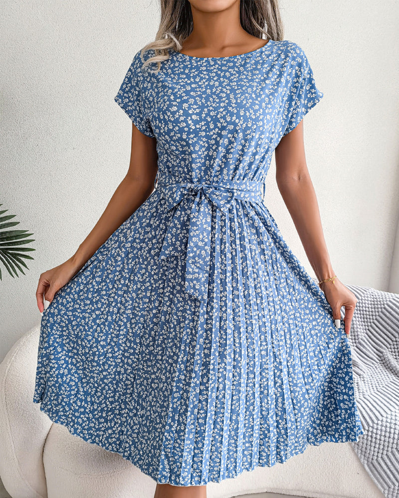 Short sleeve floral print tie dress