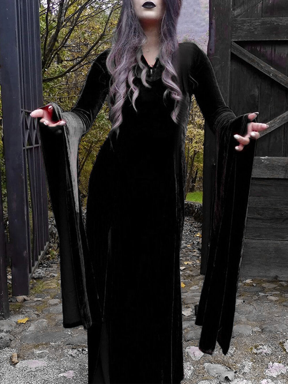 Halloween Glamorous Slit Skirt Witch Maxi Dress