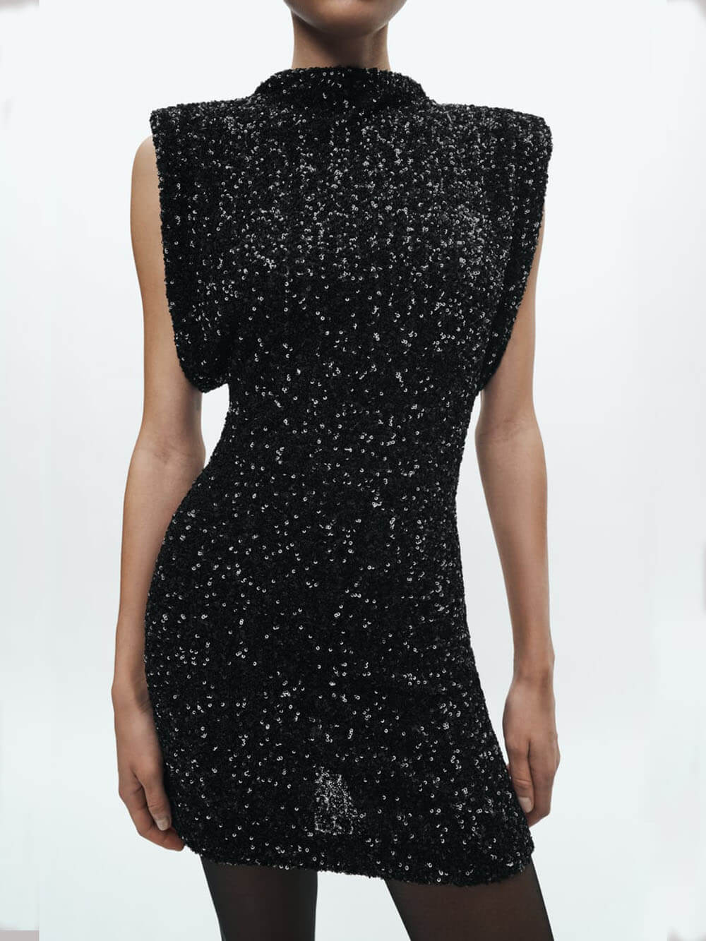 Sequin Shoulder Pad Sleeveless Mini Dress