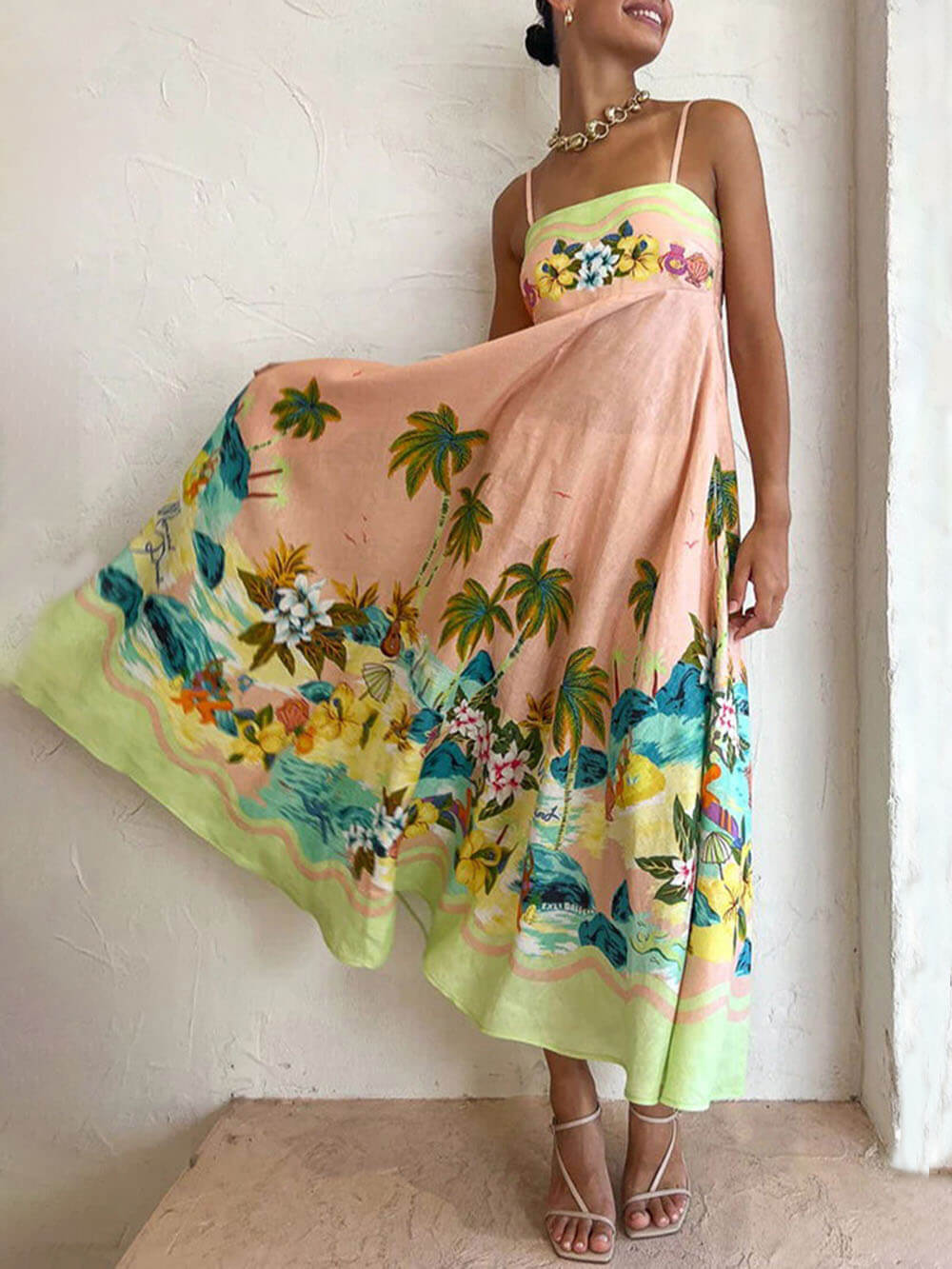 Sling Printed Stylish Midi Dress