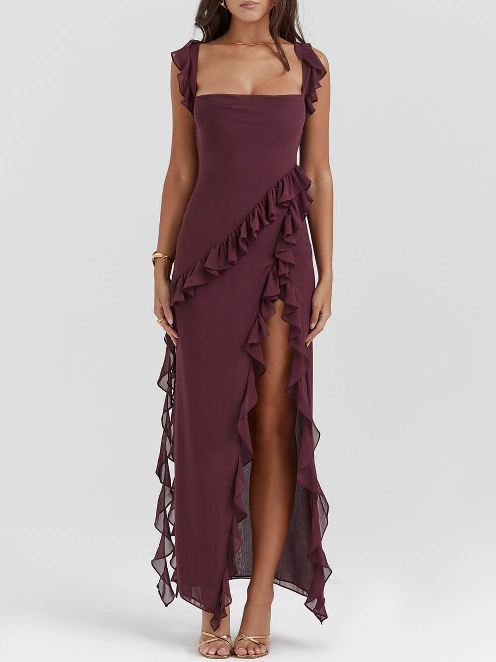 Iris Ruffled Asymmetrical Maxi Dress
