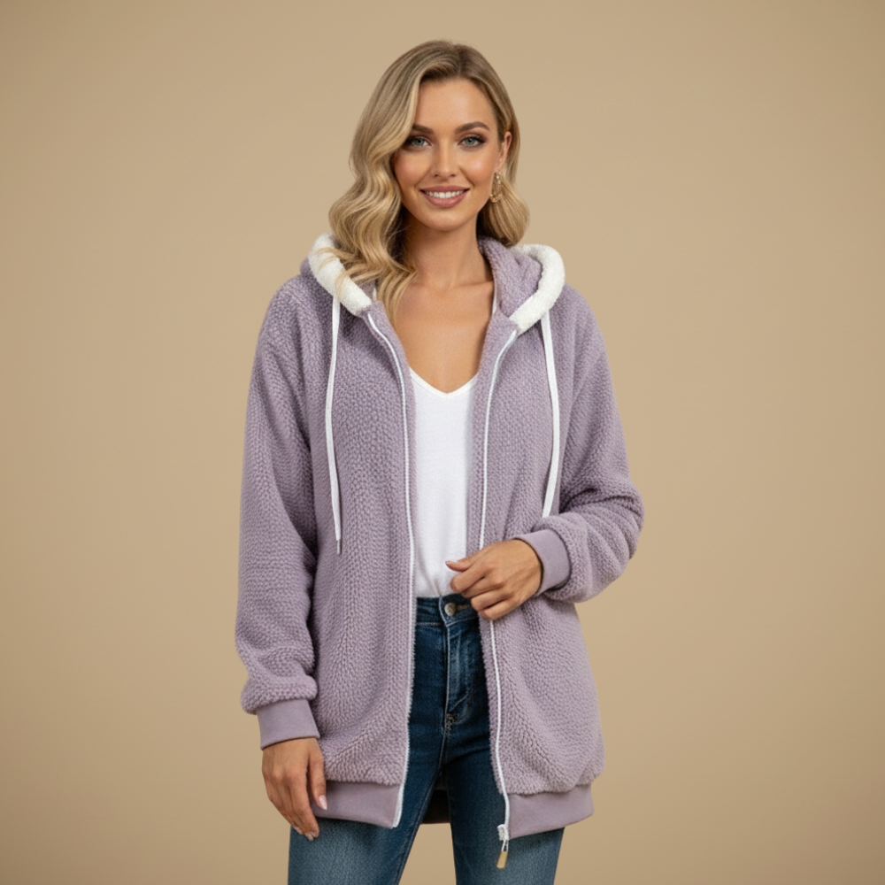 Women's Loose-Fit Fleece Hooded Jacket