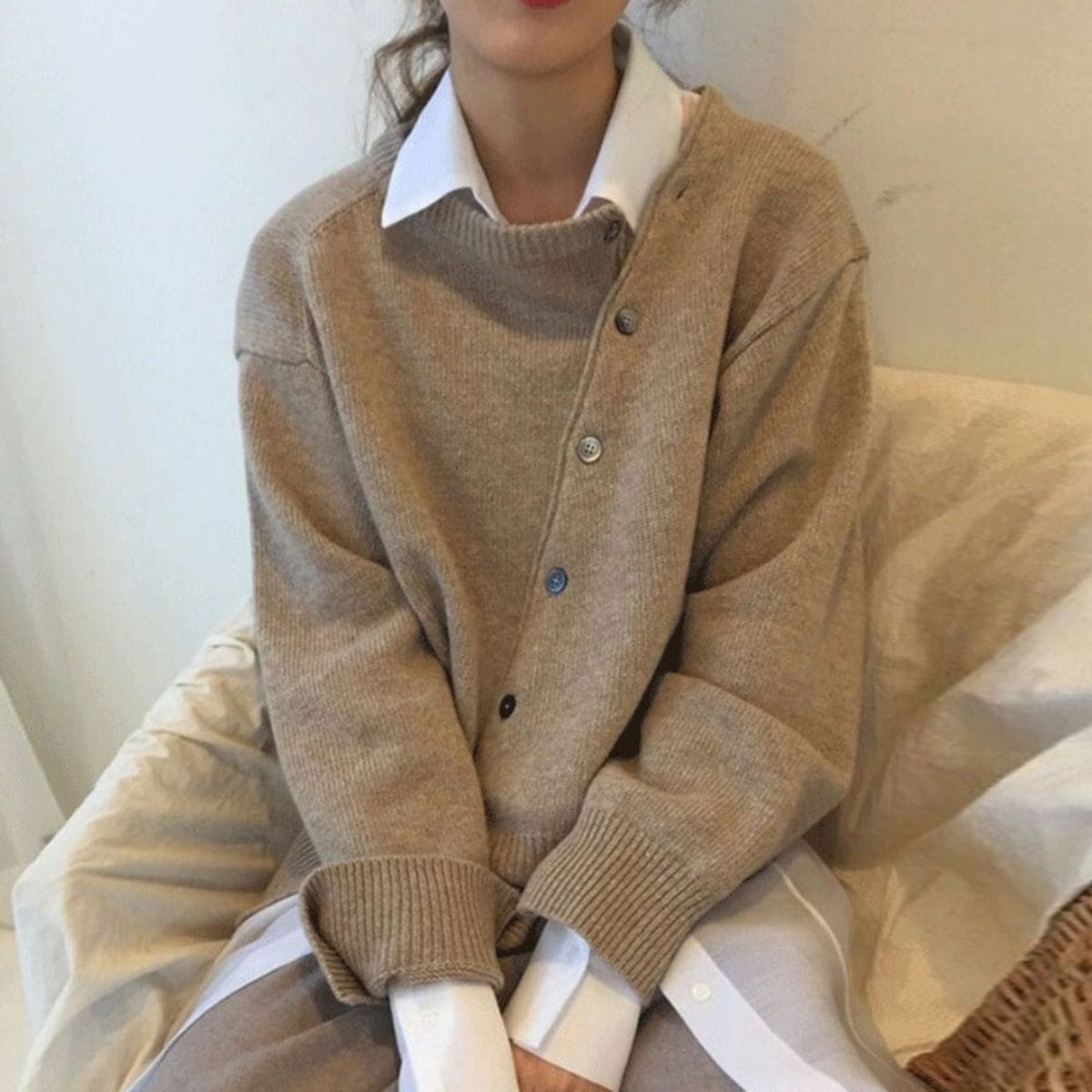 Button Front Drop Shoulder Oversized Knit Cardigan