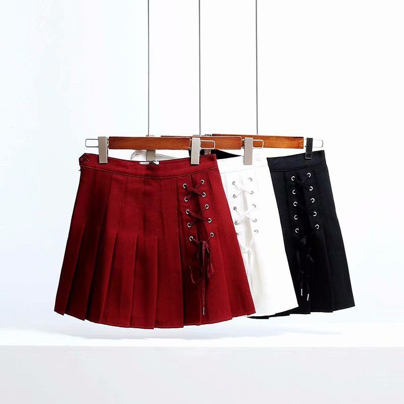 Front Lace Tie Pleated Mini Skirts