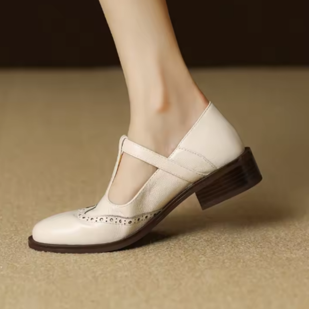 Round Toe T-Strap Buckle Block Heel Mary Jane Pumps