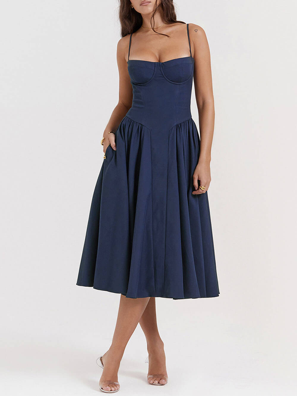 Strapless Midnight-Elegance Midi Dress