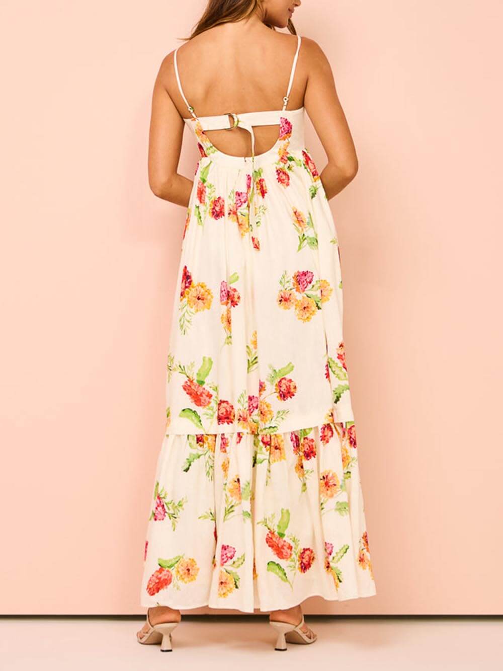 Backless Halter-Neck Floral Maxi Dress